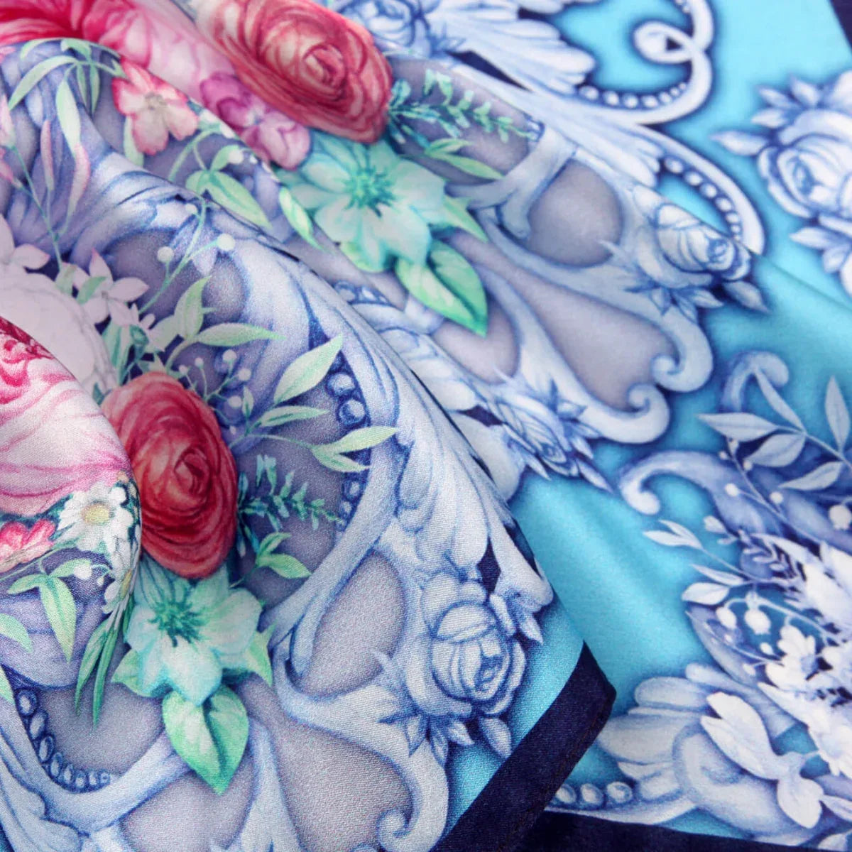 Small Square Silk Scarf|Versatile|Rose Blue Pink - Vshine Silk and Shine 