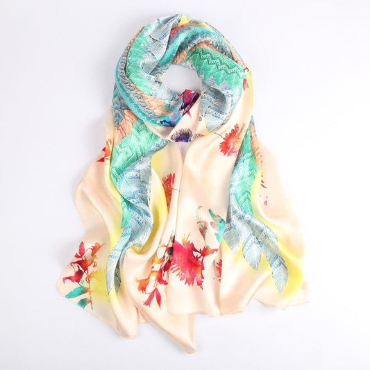 Vshine Silk and Shine Fashion Accessories|Silk Scarf Collections|Blossom Range|Feather Design|Golden|Long Silk Scarf