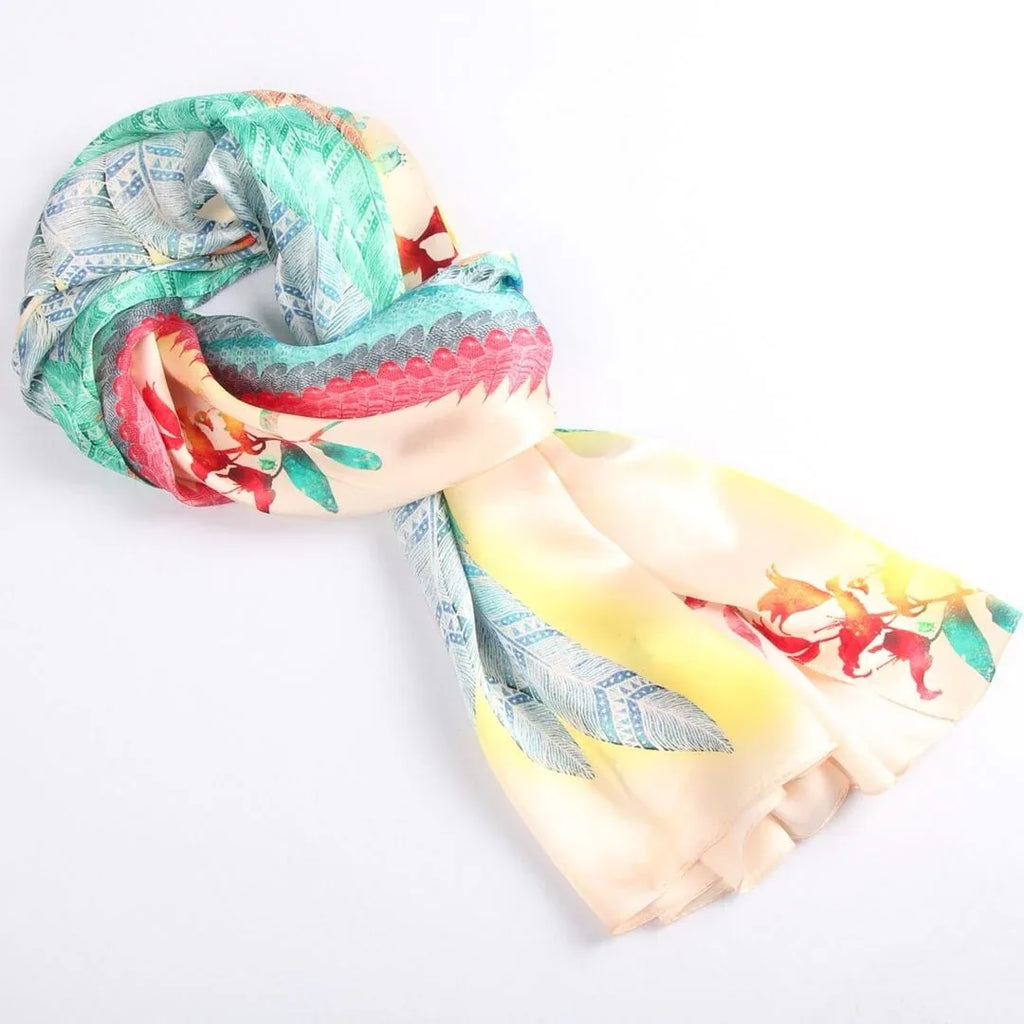 Silk Scarf Collections|Blossom Range|Feather Design|Golden|Long Silk Scarf - Vshine Silk and Shine 