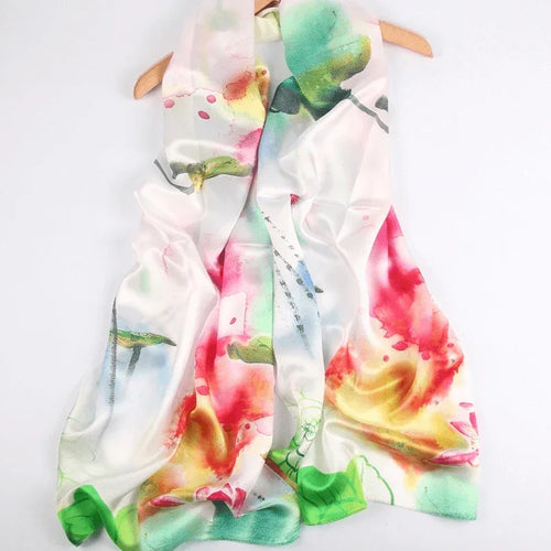 Silk Scarf Collections|Blossom Range|Lotus Design|Rainbow|Long Silk Scarf - Vshine Silk and Shine 