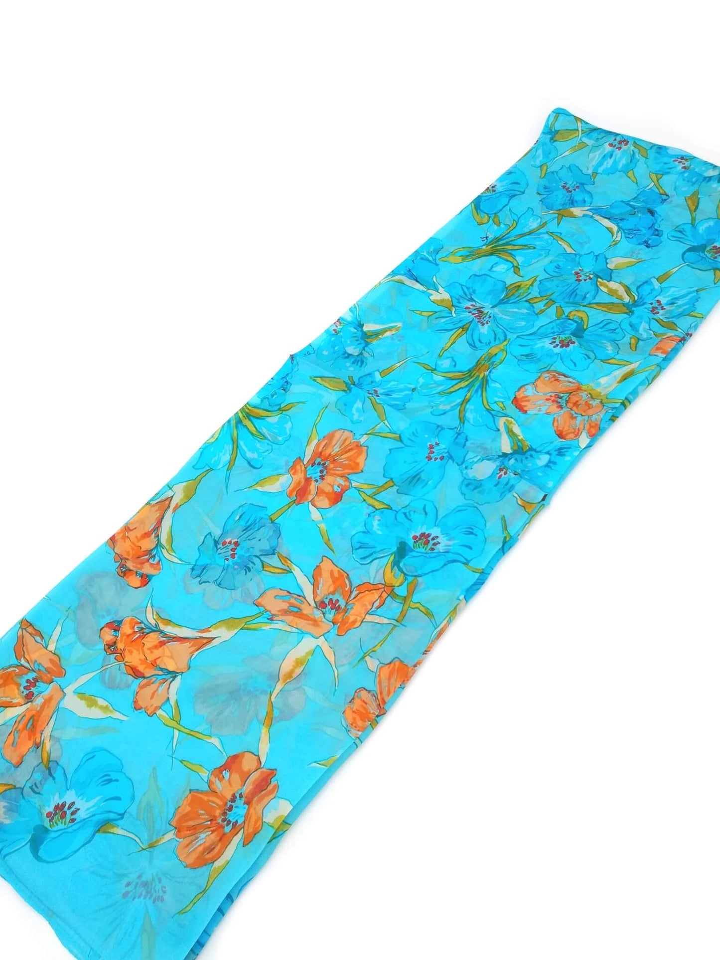 large silk scarf iris blue and orange - Vshine Silk and Shine Fashion Accessories