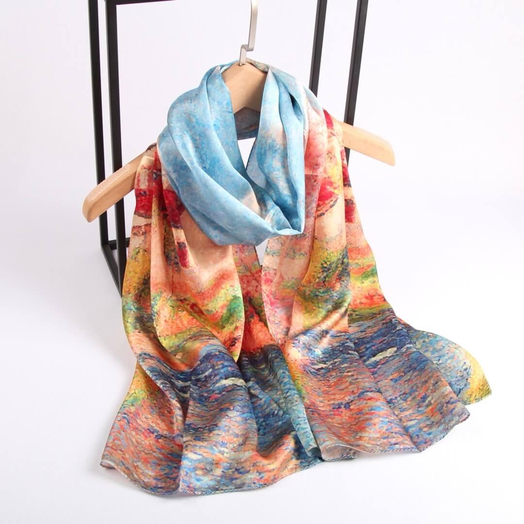 Silk Scarf Collections|Blossom Range|Landscape Design|Golden|Long Silk Scarf - Vshine Silk and Shine 
