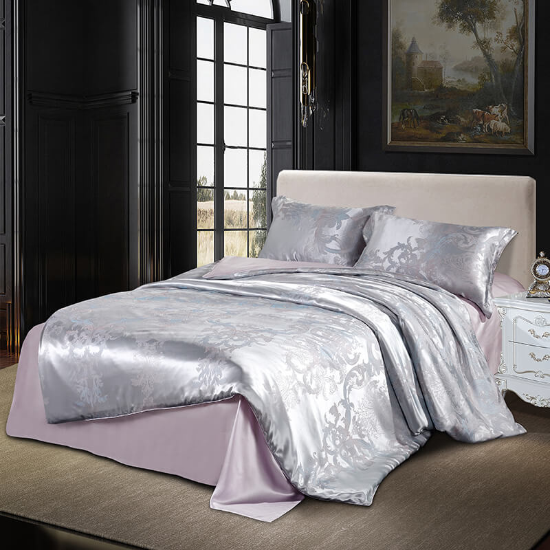 Luxury Silk and Shine Bedding Set Pure Lux Silver Grey - Vshine Silk and Shine 