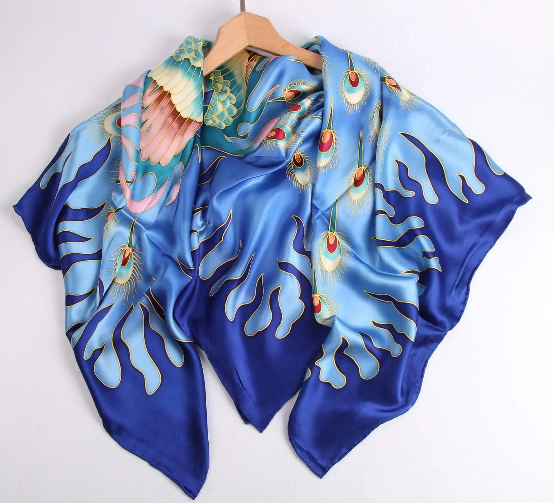 Limited Edition Hand Painted Silk Scarf| Blue - Vshine Silk and Shine 