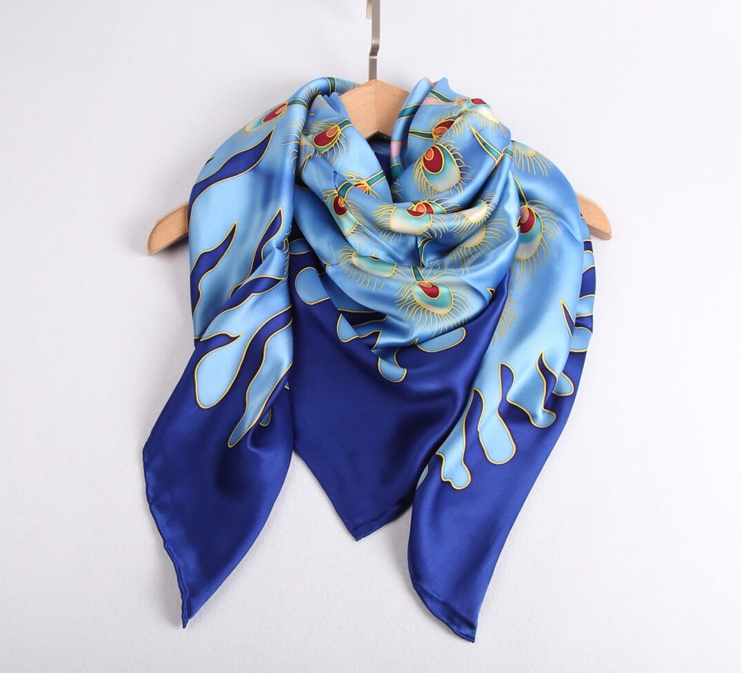 Limited Edition Hand Painted Silk Scarf Blue - Vshine Silk and Shine Fashion Accessories