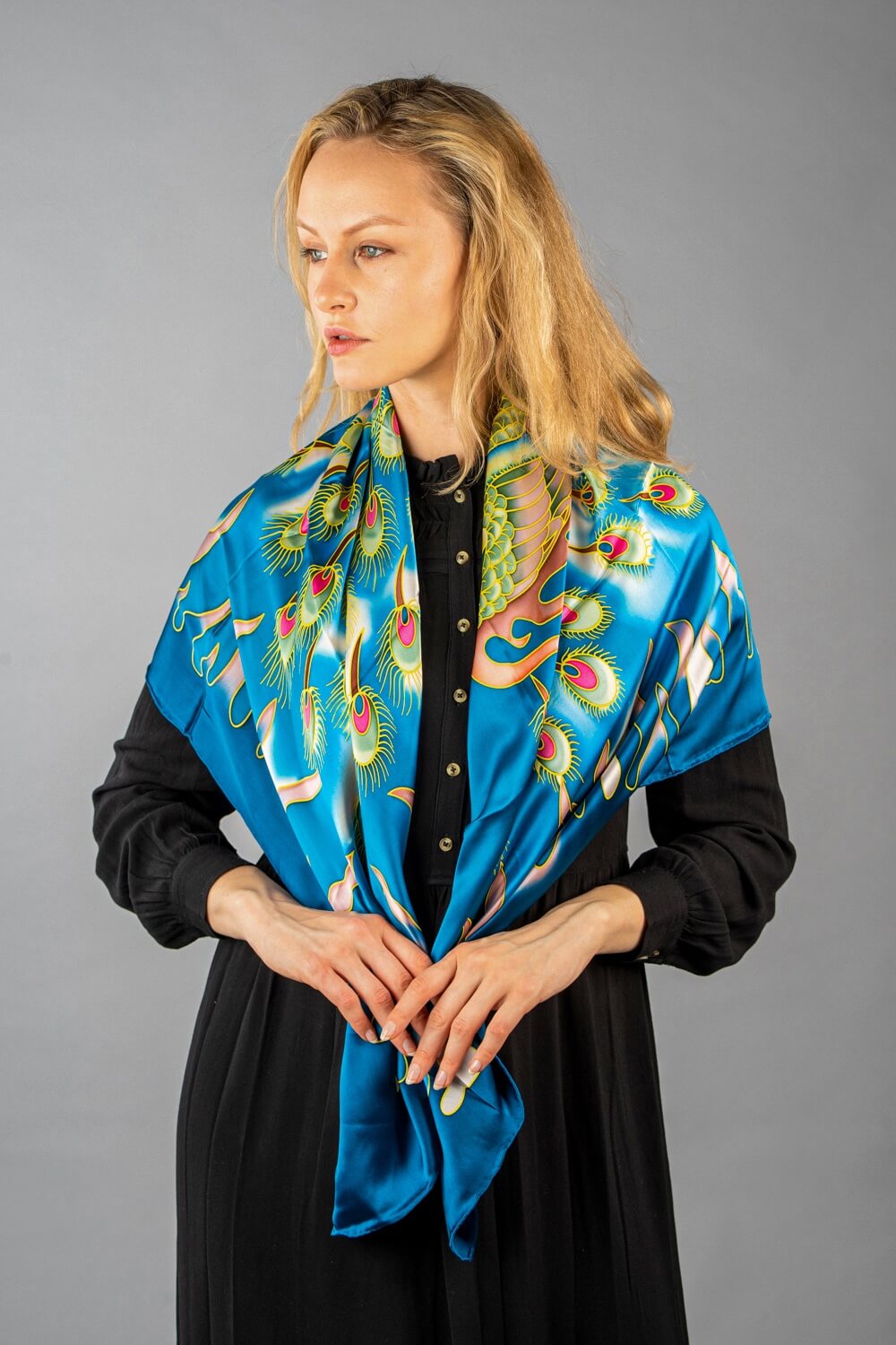 Hand-painted square silk scarf - unique wearable newest art