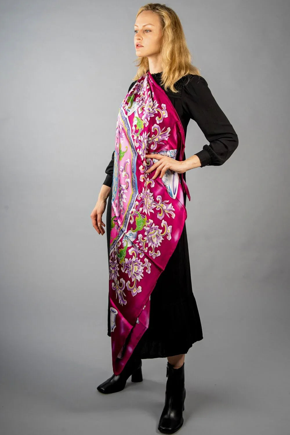 Limited Edition Hand Painted Silk Scarf| Pink - Vshine Silk and Shine 