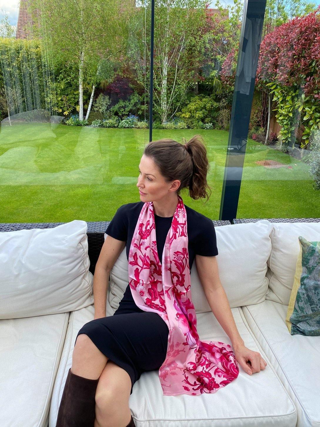 Blossom Range|Floral Power Design|Pink|Long Silk Scarf - Vshine Silk and Shine 