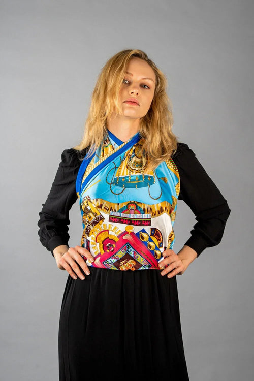 Large Square Satin Silk Scarf Warrior Royal Blue - Vshine Silk and Shine 