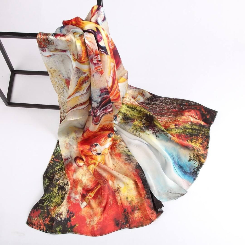 Blossom Range|Horse Racing Scarf|Multicolour|Long Silk Scarf - Vshine Silk and Shine 