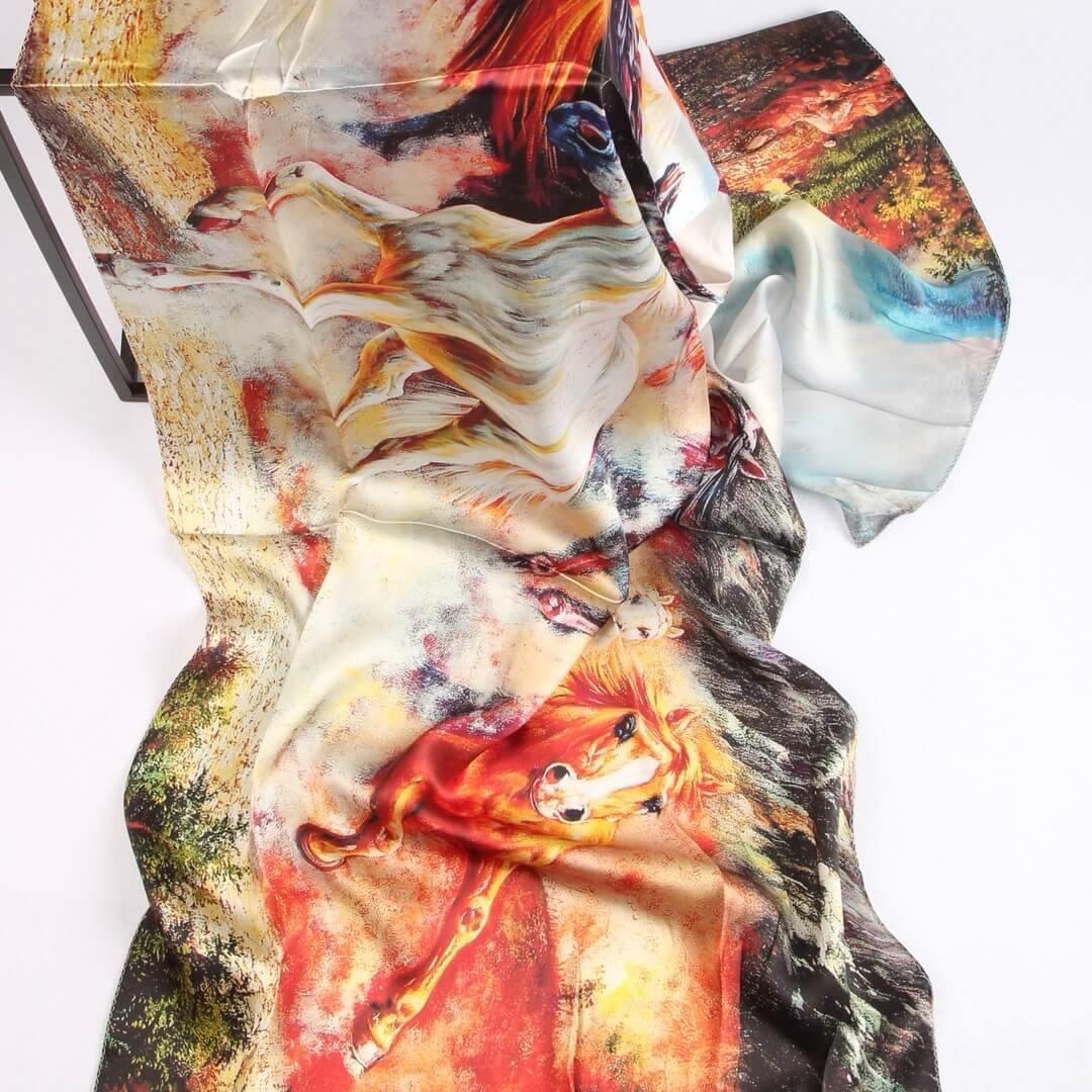 Blossom Range|Horse Racing Scarf|Multicolour|Long Silk Scarf - Vshine Silk and Shine 