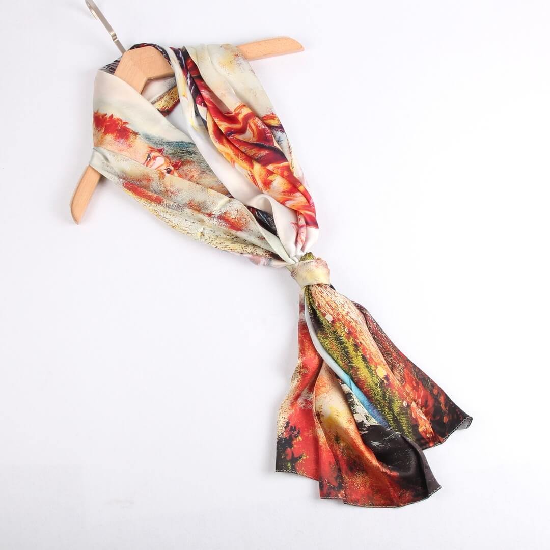 Vshine Silk and Shine Fashion Accessories|Silk Scarf Collections|Blossom Range|Horse Racing Design|Beige|Long Silk Scarf