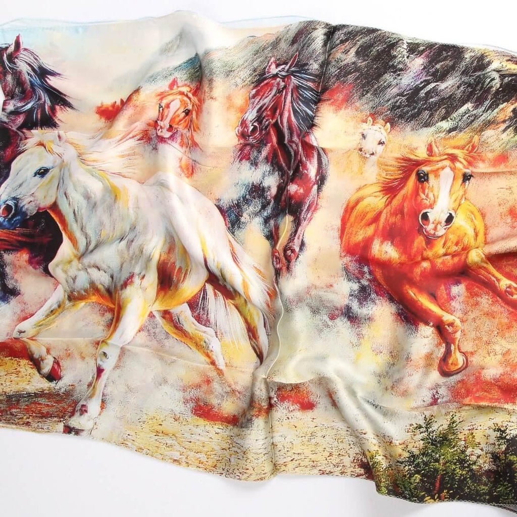 Blossom Range|Horse Racing Scarf|Multicolour|Long Silk Scarf - Vshine Silk and Shine 