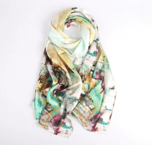 Silk Scarf Collections|Blossom Range|Impressionism Design|Beige|Long Silk Scarf - Vshine Silk and Shine 