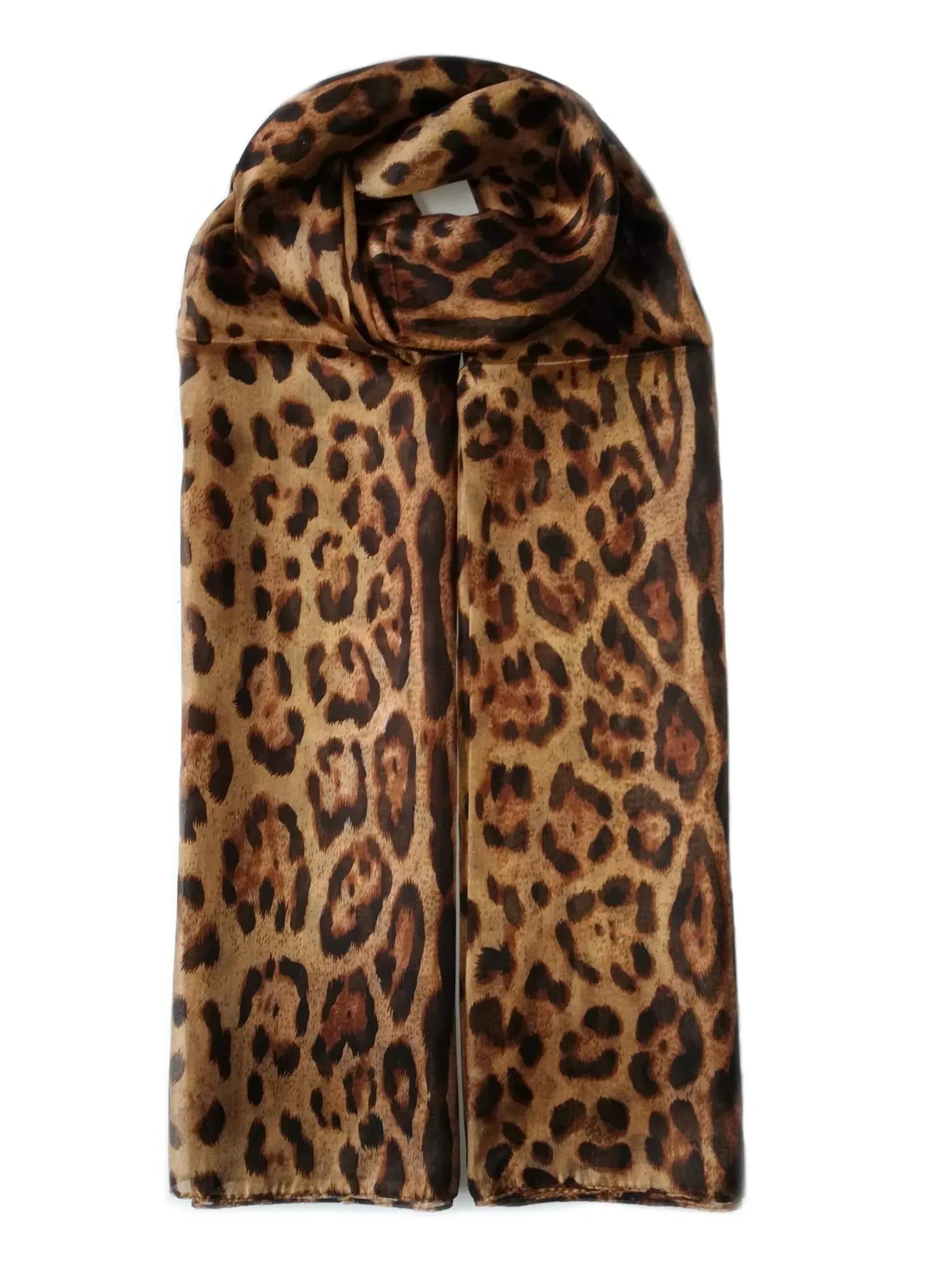 Rainbow Range| Long Silk Scarf Leopard Brown - Vshine Silk and Shine 