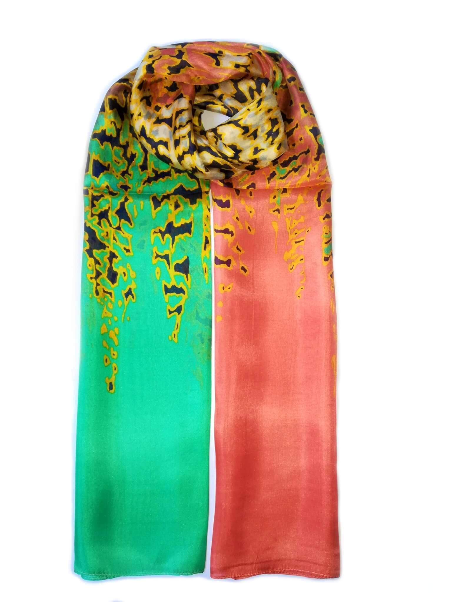 Large Silk Scarf Leopard Yellow and Green - Vshine Silk and Shine Fashion Accessories