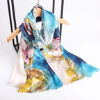 Silk Scarf Collections|Blossom Range|Lotus Blue Design|Blue|Long Silk Scarf - Vshine Silk and Shine 