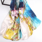 Silk Scarf Collections|Blossom Range|Lotus Blue Design|Blue|Long Silk Scarf - Vshine Silk and Shine 