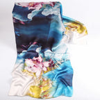 Silk Scarf Collections|Blossom Range|Lotus Blue Design|Blue|Long Silk Scarf - Vshine Silk and Shine 