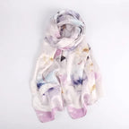 Silk Scarf Collections|Blossom Range|Lotus Design|Lilac|Long Silk Scarf - Vshine Silk and Shine 