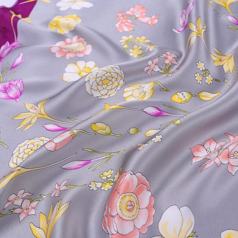 Large Square Satin Silk Scarf Spring Blossom Purple - Vshine Silk and Shine 
