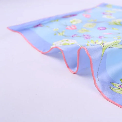 Large Square Satin Silk Scarf Spring Blue - Vshine Silk and Shine 