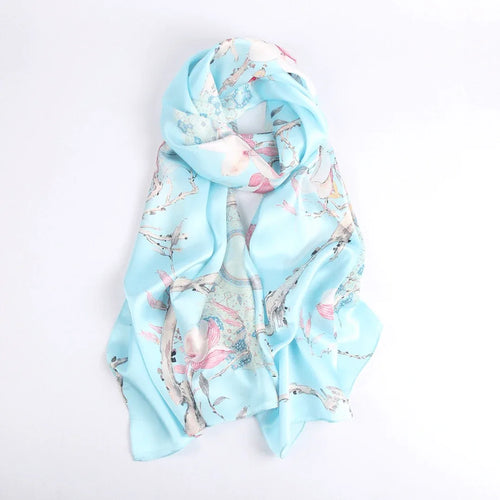 Silk Scarf Collections|Blossom Range|Magnolia Design|Blue|Long Silk Scarf - Vshine Silk and Shine 