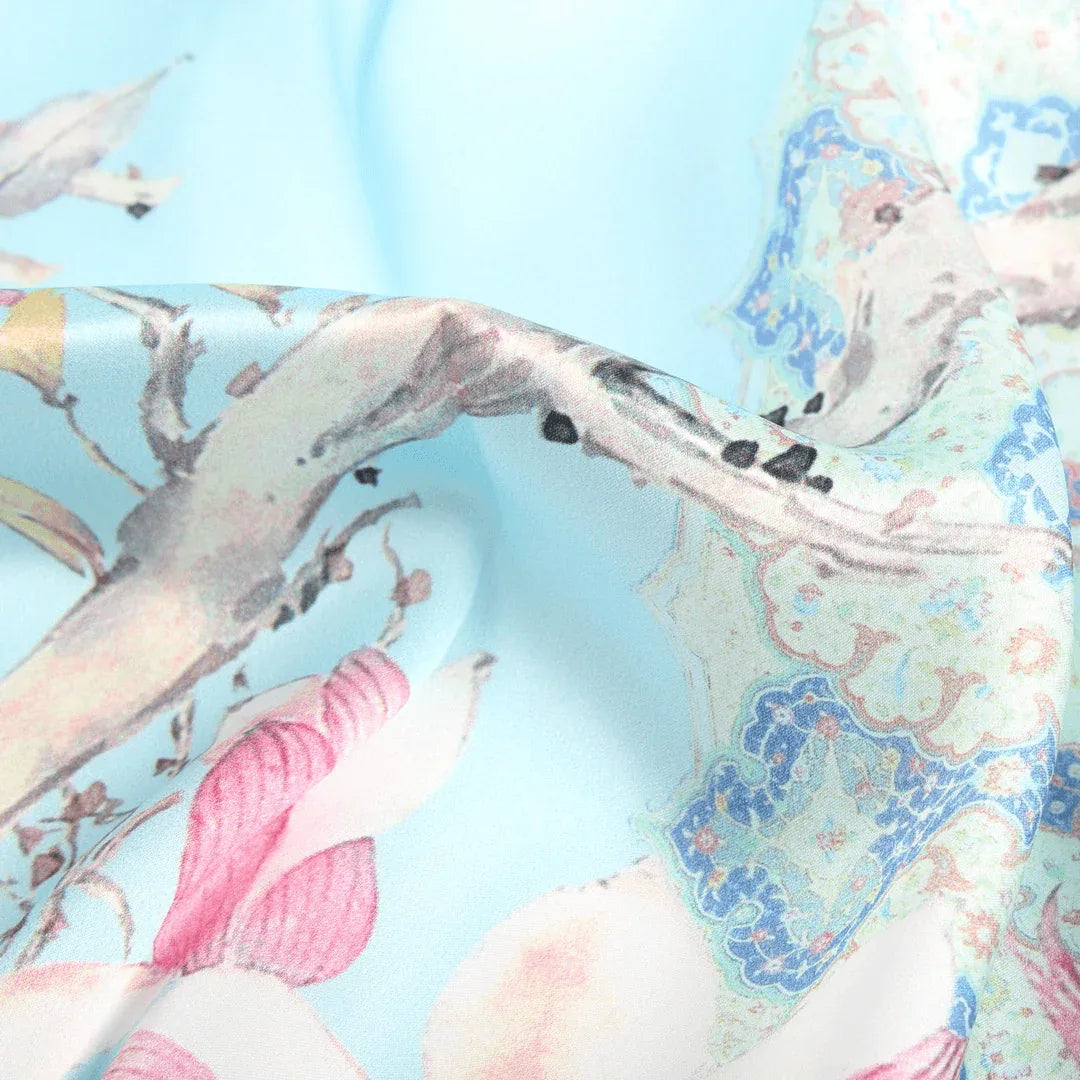 Silk Scarf Collections|Blossom Range|Magnolia Design|Blue|Long Silk Scarf - Vshine Silk and Shine 