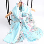 Silk Scarf Collections|Blossom Range|Magnolia Design|Blue|Long Silk Scarf - Vshine Silk and Shine 