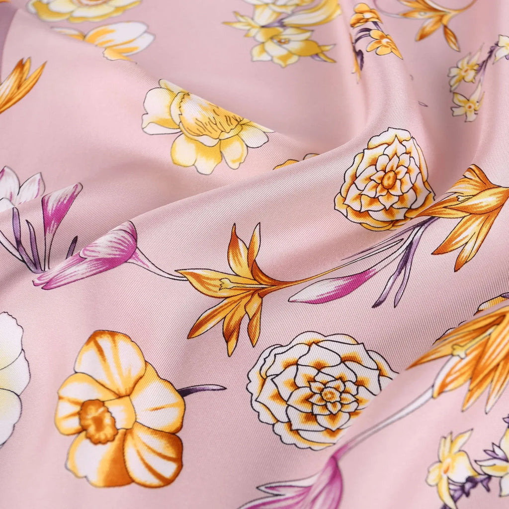 Large Square Twill Silk Scarf Spring Blossom Pink - Vshine Silk and Shine 