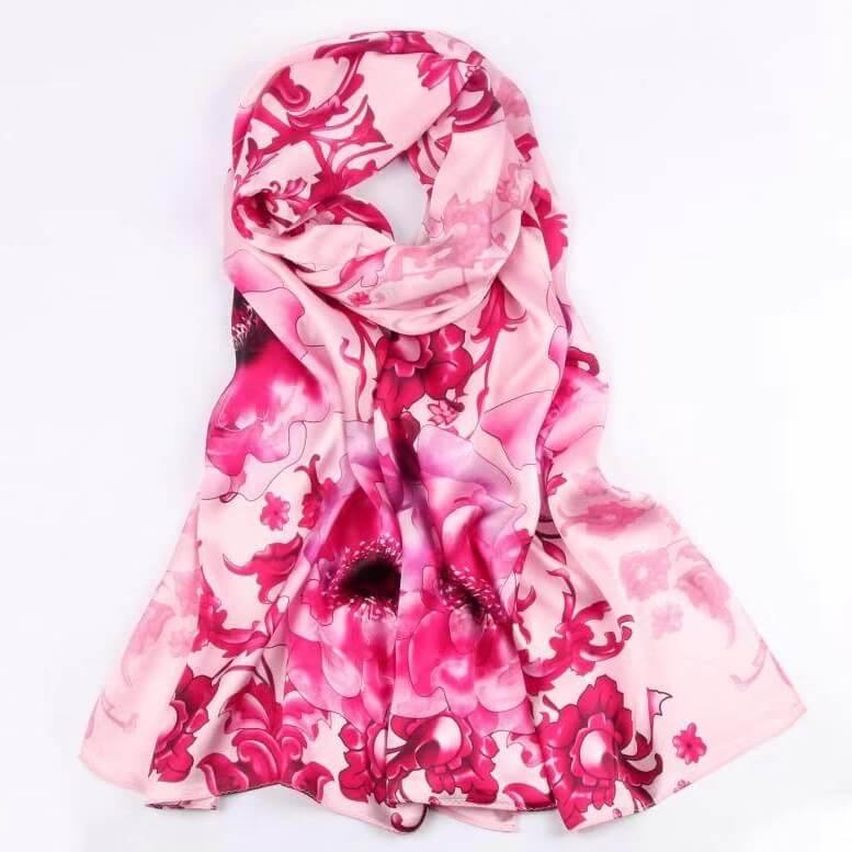 Vshine Silk and Shine Fashion Accessories|Silk Scarf Collections| Blossom Range|Floral Power Design|Pink|Long Silk Scarf