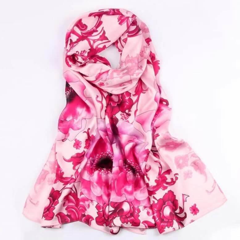 Blossom Range|Floral Power Design|Pink|Long Silk Scarf - Vshine Silk and Shine 
