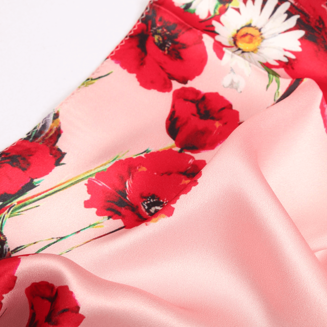 Vshine Silk and Shine Fashion Accessories|Silk Scarf Collecitons|Blossom Range|Poppy Daisy Design|Red|Long Silk Scarf