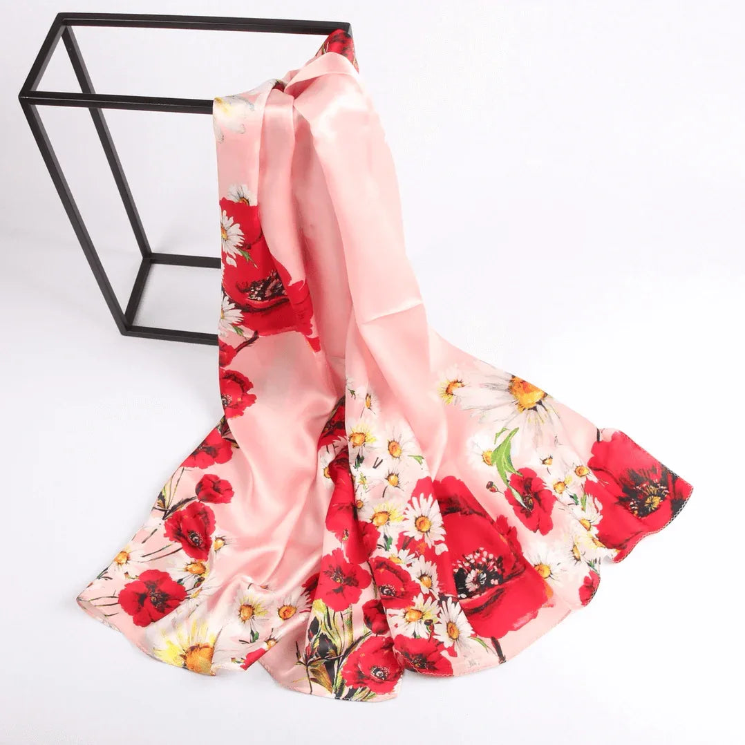Silk Scarf Collecitons|Blossom Range|Poppy Daisy Design|Red|Long Silk Scarf - Vshine Silk and Shine 
