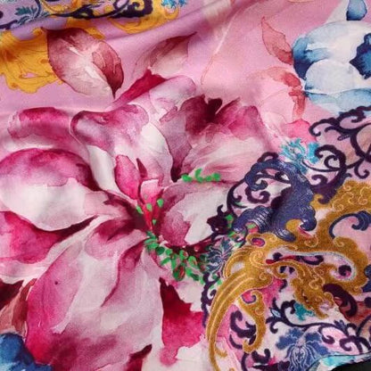 Vshine Silk and Shine Fashion Accessories|Silk Scarf Collecitons|Blossom Range|Oriental Flowers Design|Purple|Long Silk Scarf