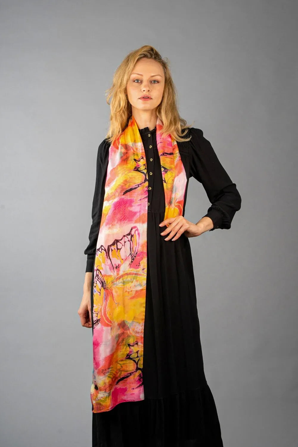 Rainbow Range| Large Silk Scarf Butterfly Pink - Vshine Silk and Shine 