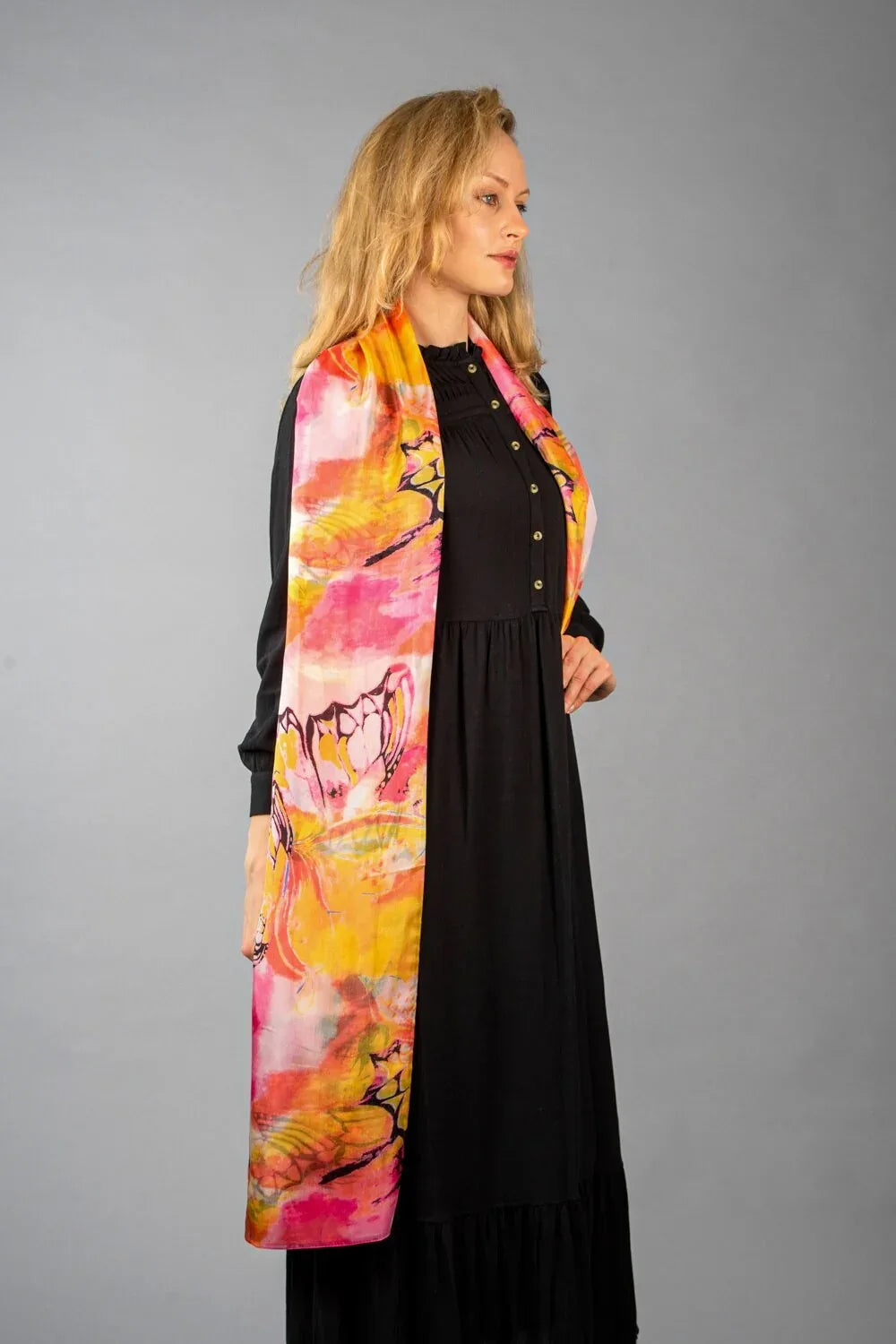 Rainbow Range| Large Silk Scarf Butterfly Pink - Vshine Silk and Shine 