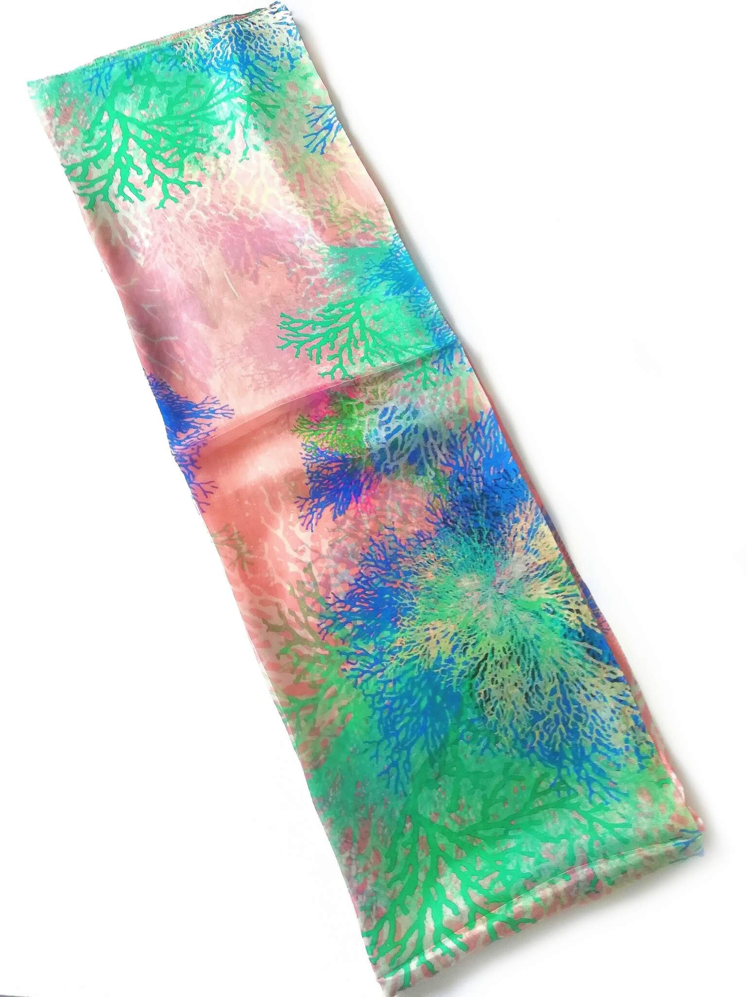 Rainbow Range| Large Silk Scarf Coral Green - Vshine Silk and Shine 