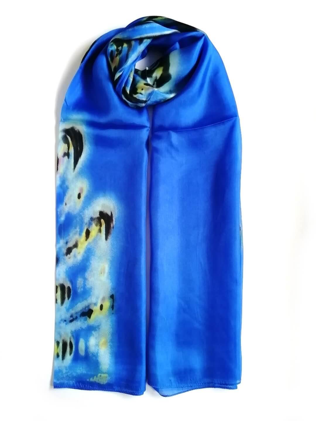 Rainbow Range| Large Silk Scarf Peacock Royal Blue - Vshine Silk and Shine 