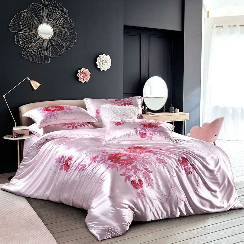 Luxury Silk and Shine Bedding Set Pure Lux Neutral Tone Rose Dream - Vshine Silk and Shine 