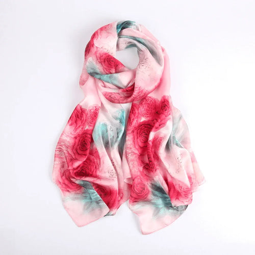 Silk Scarf Collecitons|Blossom Range|Rose Design|Red|Long Silk Scarf - Vshine Silk and Shine 