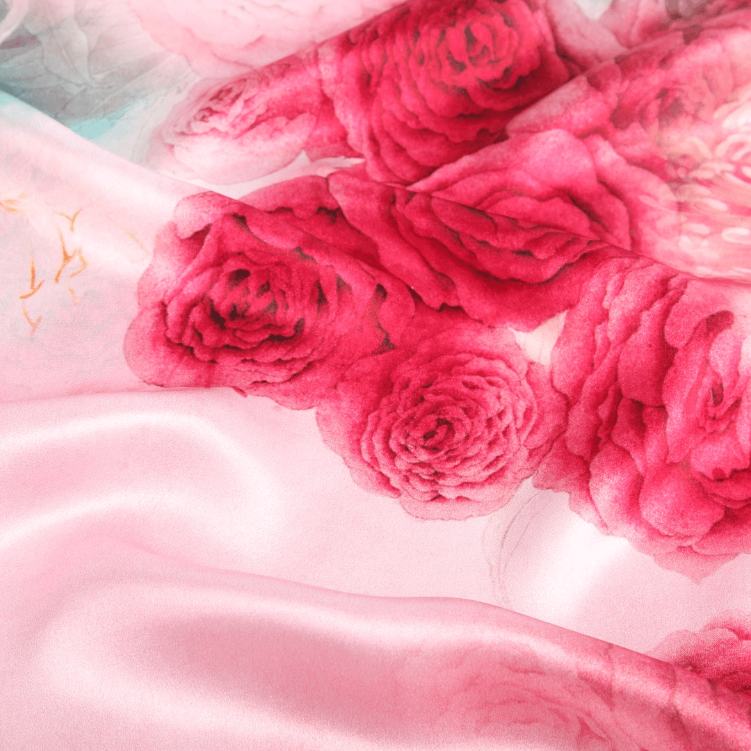 Vshine Silk and Shine Fashion Accessories|Silk Scarf Collecitons|Blossom Range|Rose Design|Red|Long Silk Scarf