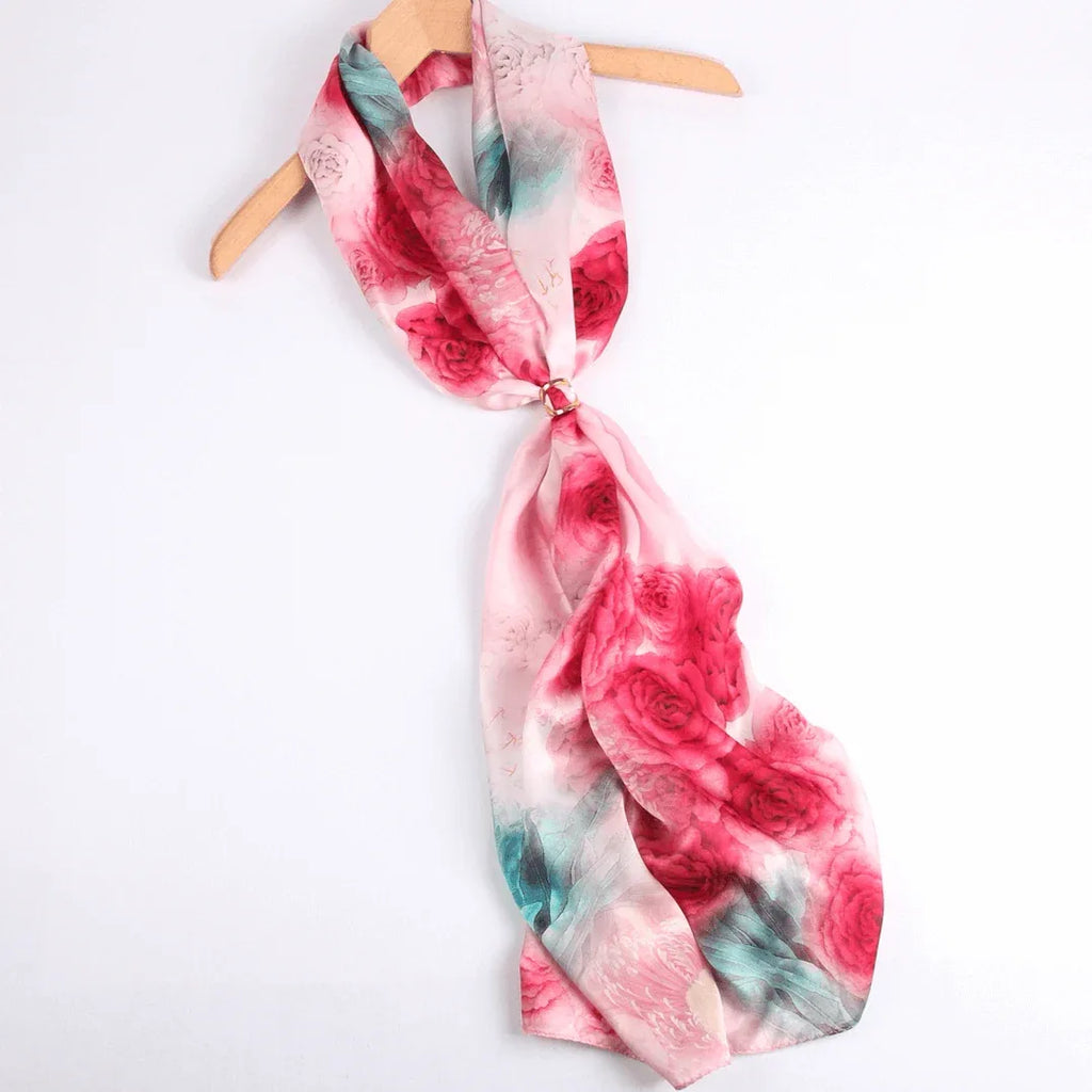 Silk Scarf Collecitons|Blossom Range|Rose Design|Red|Long Silk Scarf - Vshine Silk and Shine 