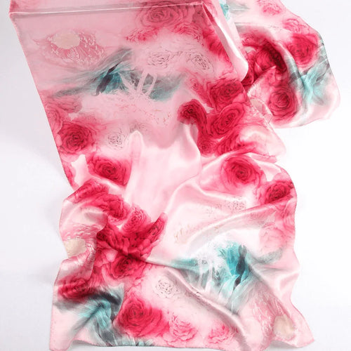Silk Scarf Collecitons|Blossom Range|Rose Design|Red|Long Silk Scarf - Vshine Silk and Shine 