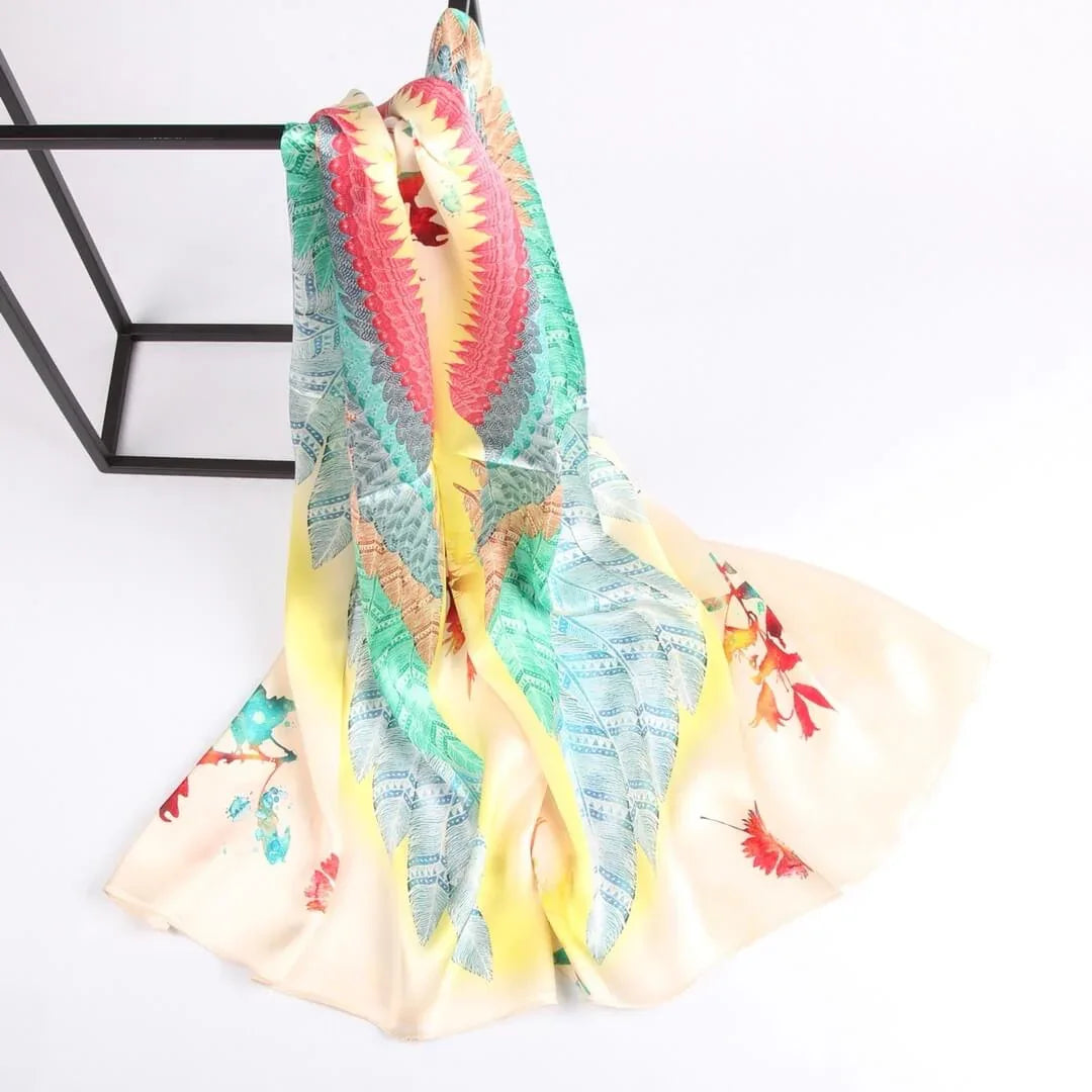 Silk Scarf Collections|Blossom Range|Feather Design|Golden|Long Silk Scarf - Vshine Silk and Shine 