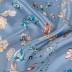 Large Square Twill Silk Scarf Spring Blossom Blue - Vshine Silk and Shine 