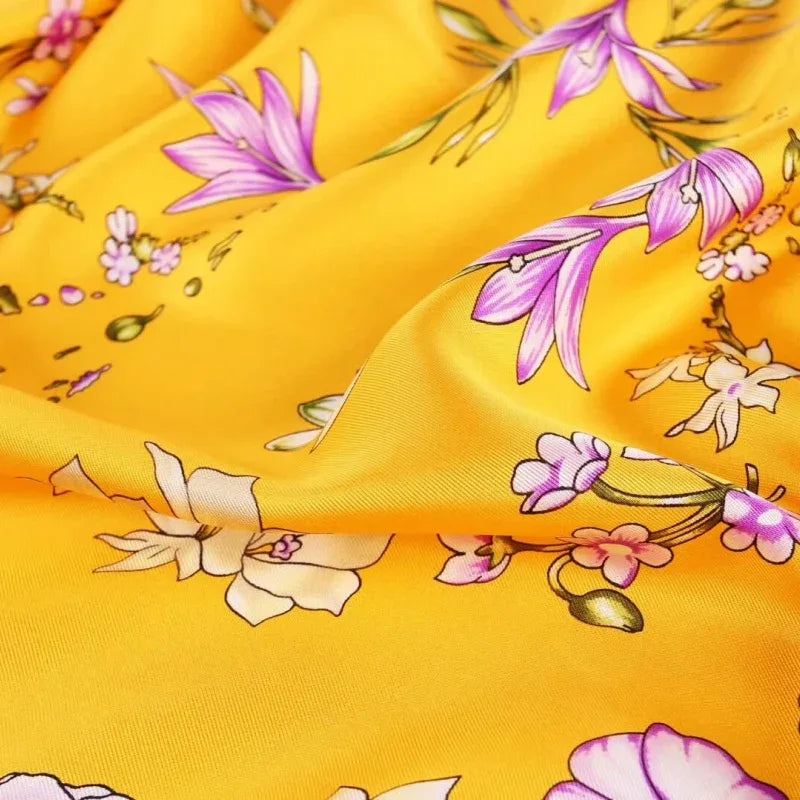 Large Square Twill Silk Scarf Spring Blossom Yellow - Vshine Silk and Shine 