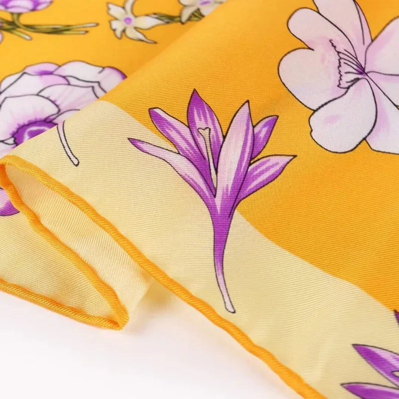 Large Square Twill Silk Scarf Spring Blossom Yellow - Vshine Silk and Shine 