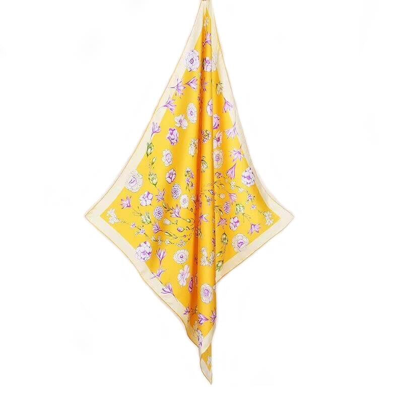 Large Square Twill Silk Scarf Spring Blossom Yellow