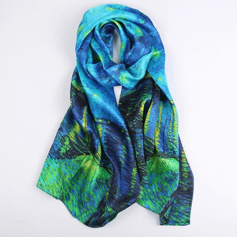 Silk Scarf Collecitons|Blossom Range|Starry Night Design|Blue|Long Silk Scarf - Vshine Silk and Shine 